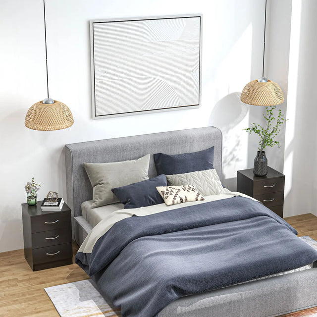 HOMCOM Bedside Cabinet with Drawer and Shelf, White Bedside Table for Bedroom, Living Room, Nightstand Side Table with Metal Rail Set of 2