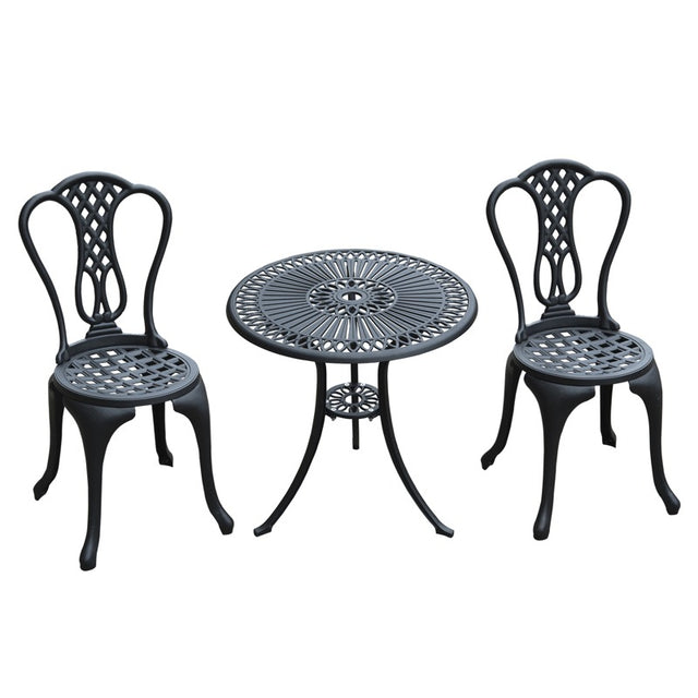 Outsunny 3 Piece Patio Cast Aluminium Bistro Set Garden Outdoor Furniture Table and Chairs Shabby Chic Style