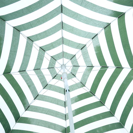 Outsunny 1.8m Beach Parasol Umbrella with Tilt Canopy, Lightweight Patio Garden Sunshade with 8 Ribs, Green & White Stripe