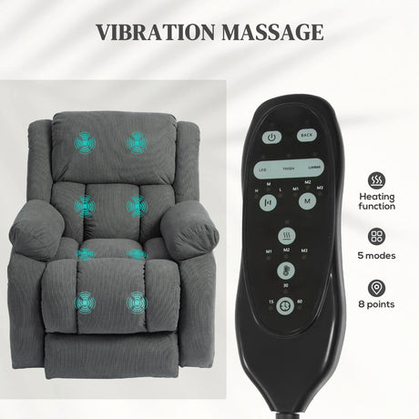 HOMCOM Recliner Armchair Lift Chair, Electric Recliner Chair with Vibration Massage and Heat, Wide Seat, USB Port, Grey