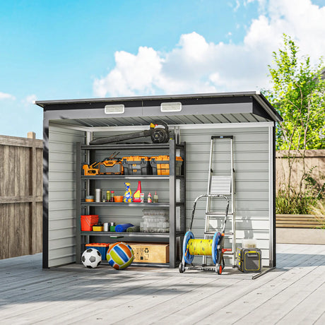 Outsunny 3.7 x 7.9ft Galvanised Steel Shed, with Latched Door and Padlock - Grey