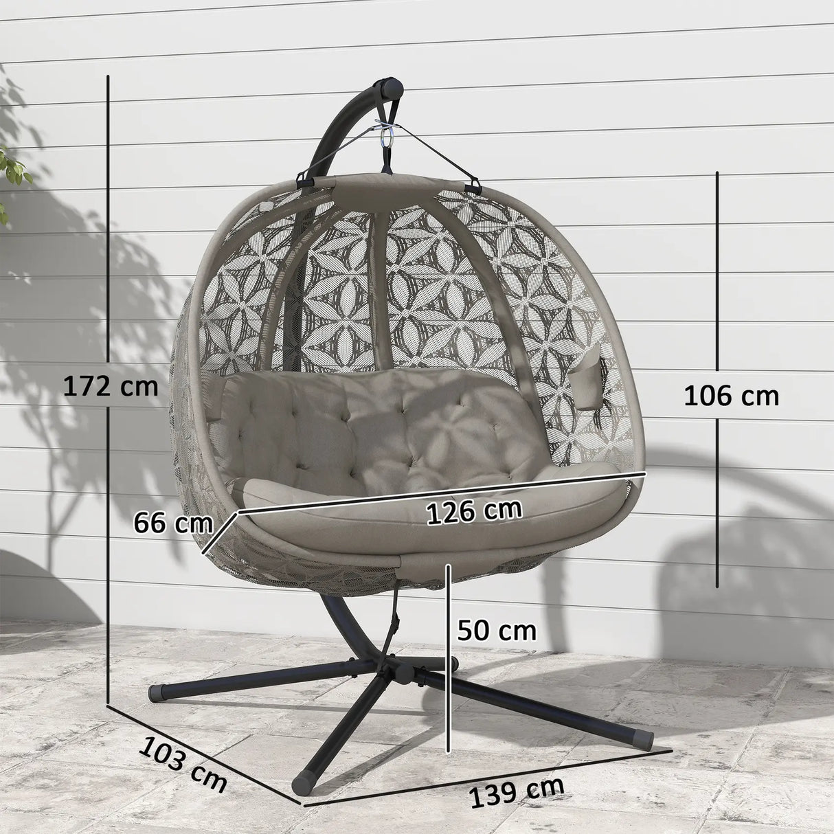 Outsunny Outdoor Double Hanging Chair with Cushion and Cup Holders, Sand Brown