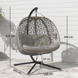 Outsunny Outdoor Double Hanging Chair with Cushion and Cup Holders, Sand Brown