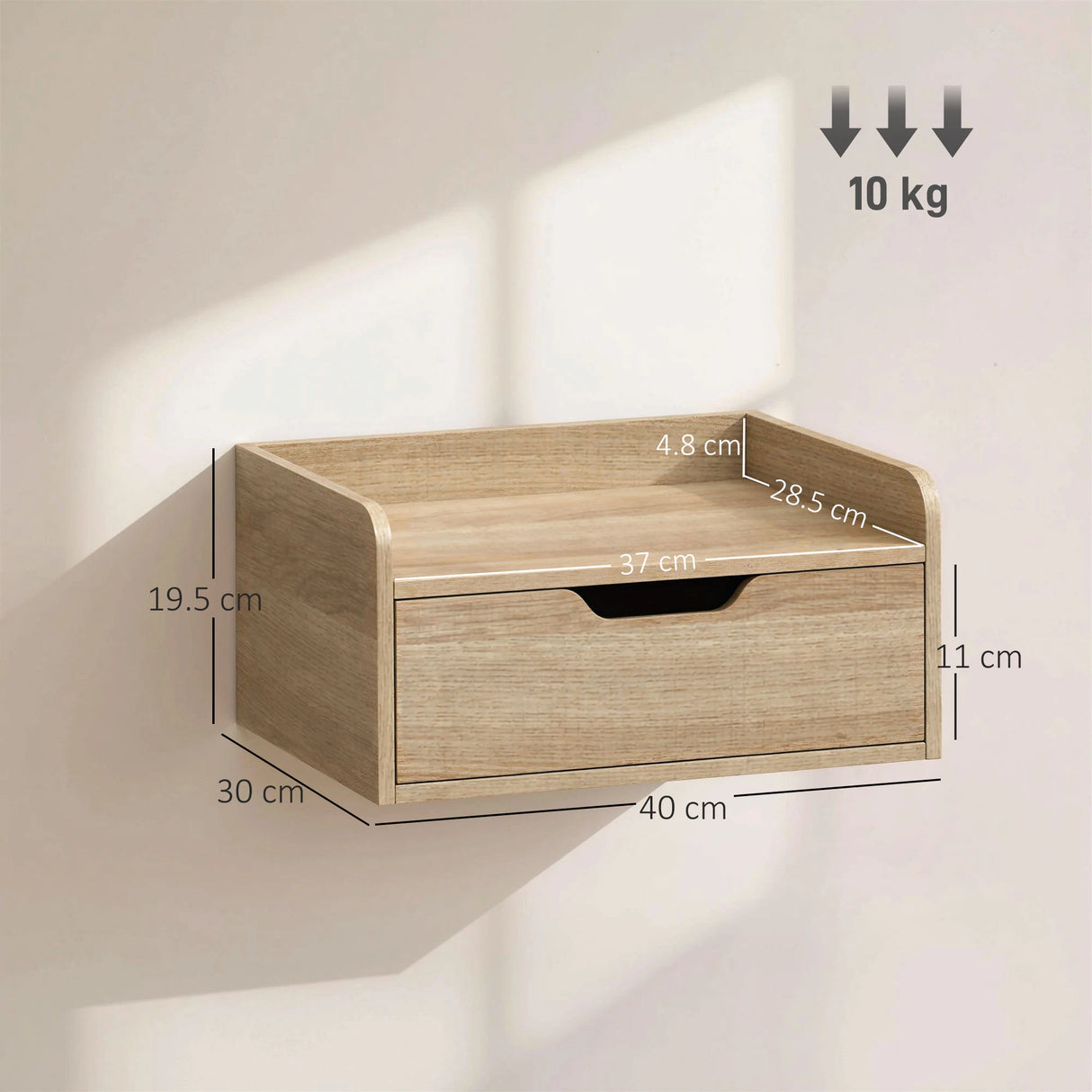 HOMCOM Floating Nightstands Set of 2, Wall Mounted Bedside Table with Drawer for Bedroom, Natural Wood