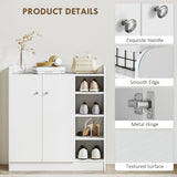 HOMCOM Shoe Storage Cabinet  Two Doors w/ Adjustable 4 Shelves Cupboard Footwear Rack Stand Organiser Hallway White