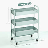 HOMCOM 3-Tier Storage Trolley on Wheels, Rolling Utility Cart with Mesh Backets for Kitchen, Bathroom, Bedroom, Light Green