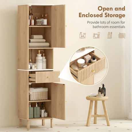 HOMCOM Multi-Storage Slimline Bathroom Cabinet - Wood-Effect