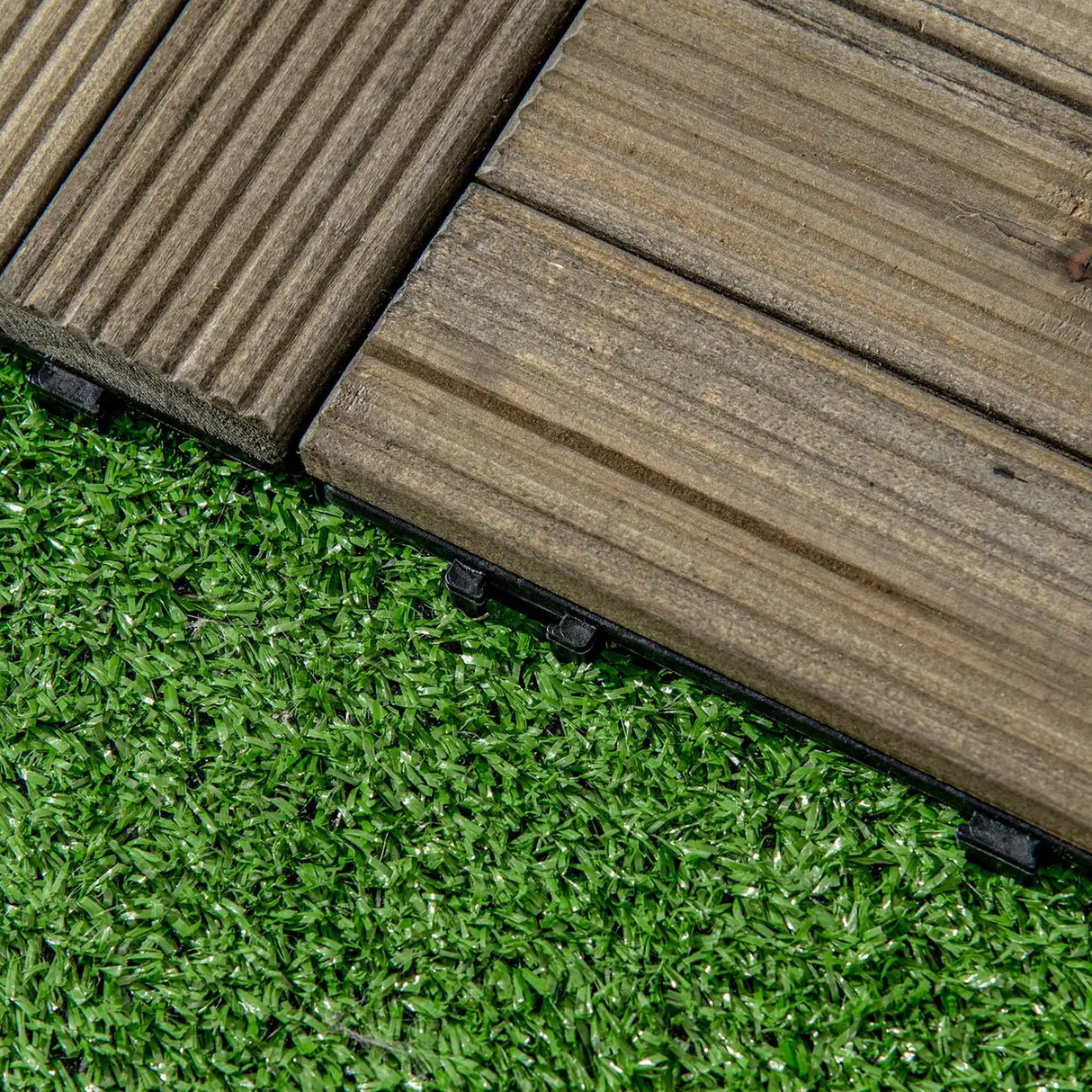 Outsunny 27 Pcs Wooden Interlocking Decking Tiles, Outdoor Flooring Tiles for Patio, Balcony, Terrace, Hot Tub, 30 x 30 cm per Piece, 2.5 per Pack, Charcoal Grey