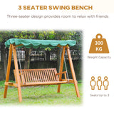 Outsunny 3-Seater Pinewood Swing Chair-Green