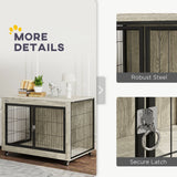 PawHut Dog Crate Furniture with Wheels, Double Doors, for Large Dogs, Grey