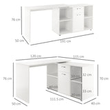 HOMCOM L-Shaped Computer Desk with Storage Compartments, Drawer and Cabinet, Laptop PC Corner Table, Home Office Workstation, 120 x 115 x 76cm, White