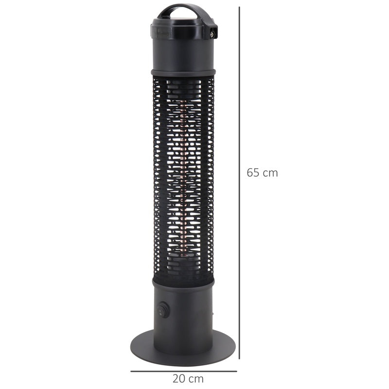 Outsunny Table Top Patio Tower Heater with Cool Touch Felt Mesh Cover, 1.2kW Infrared Outdoor Electric Heater with IP54 Rated Weather Resistance, Tip Over Safety Switch, 1.8 m Power Cord, Φ20 x 65 cm