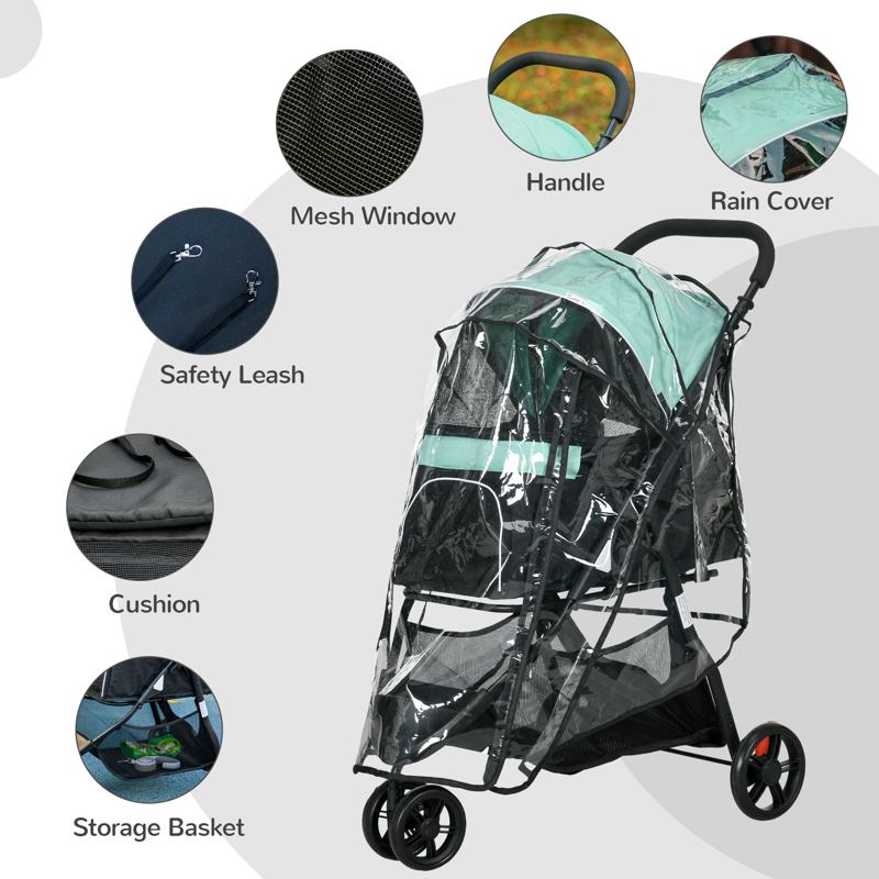 PawHut Foldable Pet Stroller w/ Rain Cover, for XS Dogs, S Dogs - Green