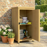 Outsunny Wooden Garden Shed, Garden Tool Storage Shed with Metal Top and Shelf, Light Brown