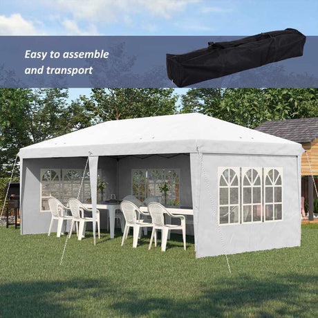 Outsunny 3 x 6m Pop Up Gazebo, Height Adjustable Marquee Party Tent with Sidewalls and Storage Bag, White