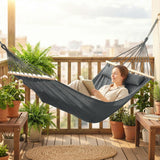 Outsunny Cotton Hammock, Soft Portable Swing Sleeping w/ Headrest & Side Pocket, Dark Grey