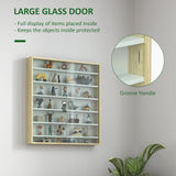 HOMCOM 7-Tier Wall Display Shelf Unit Cabinet w/ 6 Adjustable Shelves Glass Doors Home Office Ornaments 83x80cm, Oak