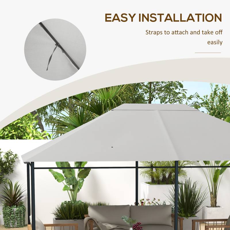 Outsunny 3 x 4m Gazebo Canopy Replacement Cover, Gazebo Roof Replacement (TOP COVER ONLY), Light Grey