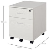 Vinsetto 2-Drawer Locking Office Filing Cabinet w/ 5 Wheels Rolling Storage Hanging Legal Letter Files Cupboard Home Organisation White Wood Grain