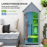 Outsunny Wooden Garden Storage Shed with 3 Shelves, Outdoor Tool Storage Cabinet with Tilt Roof and Lockable Door, 77.5 x 54.2 x 179.5 cm, Grey