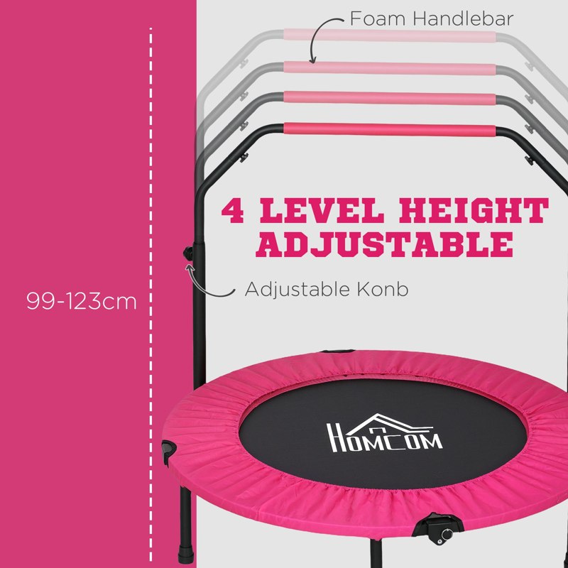 HOMCOM 40" Foldable Mini Fitness Trampoline, with Adjustable Foam Handle, Pink