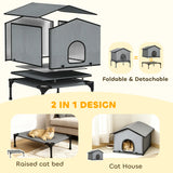 PawHut Outdoor Cat House, Waterproof Insulated Cat Kennel with Elevated Base, Foldable Feral Kitty Shelter for Kittens, Grey