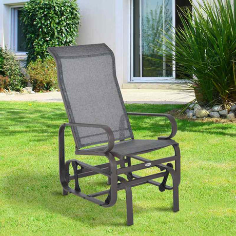 Outsunny Outdoor Gliding Rocking Chair with Sturdy Metal Frame Garden Comfortable Swing Chair, Grey & Brown