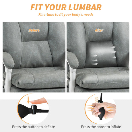 HOMCOM Faux Leather Office Chair, with Inflatable Lumbar - Grey