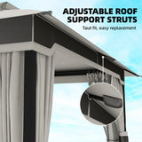Outsunny 3 x 3.6 m Outdoor Garden Gazebo with Netting and Curtains, Double Roof Patio Gazebo Permanent Pavilion, Light Grey