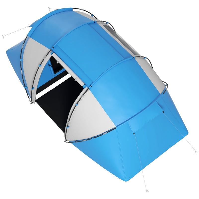 Outsunny 4-6 Man Camping Tent w/ Two Bedroom, Hiking Sun Shelter, UV Protection Tunnel Tent, Blue and White