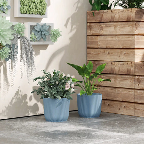 Outsunny Set of Two 22cm Planters - Blue