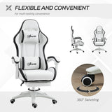 Vinsetto Computer Gaming Chair, PU Leather Office Desk Chair with Footrest, Swivel Wheels, 135 Reclining Back, Lumbar Support, Headrest for Home, White and Black