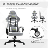 Vinsetto Gaming Chair, Computer Desk Chair with Lumbar Support, Faux Leather Racing Chair with Headrest and Swivel Wheels for Home Office, Grey White