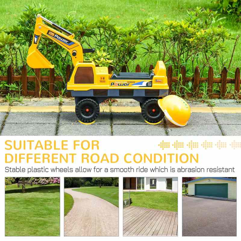 HOMCOM 2 in 1 Ride on Excavator Digger No Power Detachable Digging Bucket and Grab Bucket Music Light for 2-3 Years Old