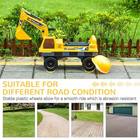 HOMCOM 2 in 1 Ride on Excavator Digger No Power Detachable Digging Bucket and Grab Bucket Music Light for 2-3 Years Old