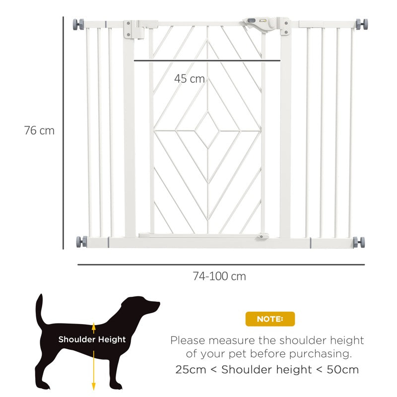 PawHut Pressure Fit Stair Gate Dog Gate w/ Auto Closing Door, Double Locking, Easy Installation, for 74-100cm Openings - White