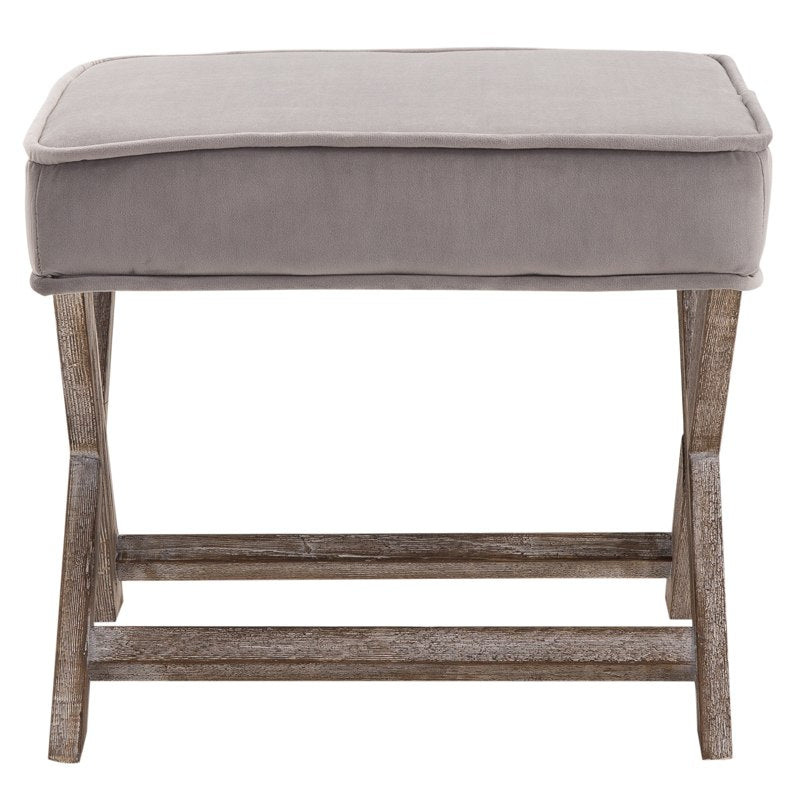 HOMCOM Vintage Footstool Padded Seat X Leg Chair Velvet Cover Shabby Chic Footrest Solid Rubber Wood Frame 49.5 x 45 x 41 cm Grey