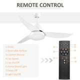 HOMCOM Reversible Ceiling Fan with Light, 3 Blades Indoor Modern Mount White LED Lighting Fan with Remote Controller, for Bedroom, Living Room, White
