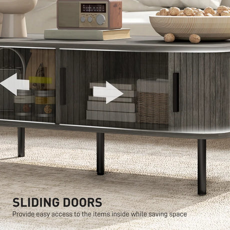 HOMCOM Coffee Table with Storage, Living Room Table with Slatted Tambour Sliding Doors and Foot Pads, Rectangular Coffee Table with Elevated Base for Living Room, Grey Wood-Effect