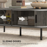 HOMCOM Coffee Table with Storage, Living Room Table with Slatted Tambour Sliding Doors and Foot Pads, Rectangular Coffee Table with Elevated Base for Living Room, Grey Wood-Effect