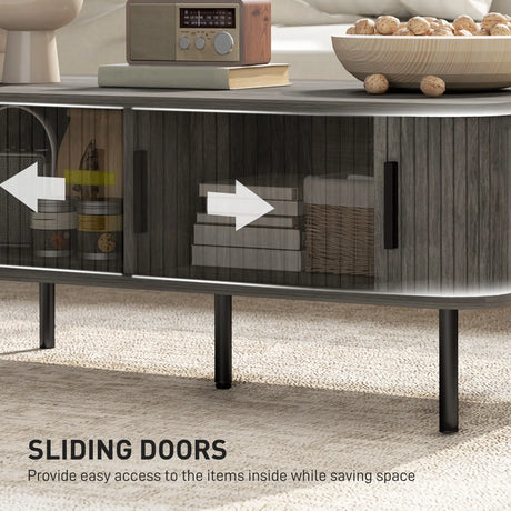 HOMCOM Coffee Table with Storage, Living Room Table with Slatted Tambour Sliding Doors and Foot Pads, Rectangular Coffee Table with Elevated Base for Living Room, Grey Wood-Effect