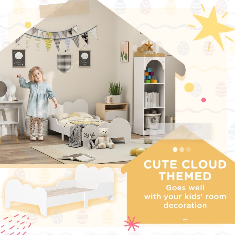 AIYAPLAY Cloud-Themed Toddler Bed Frame with Safety Rails, 143.5 x 74.5 x 56cm