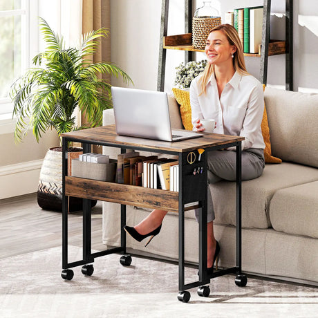 HOMCOM 80 cm Drop Leaf Writing Work Desk - Rustic Brown