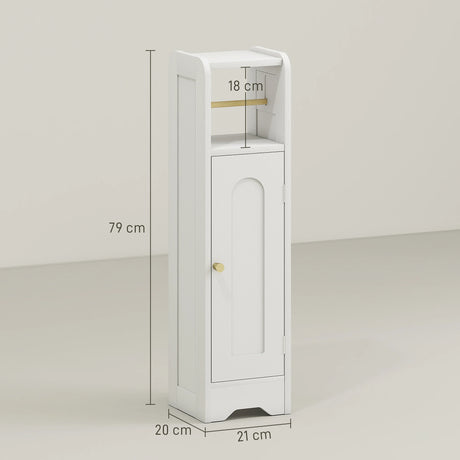 HOMCOM Small Bathroom Storage Cabinet with Toilet Roll Holder - White