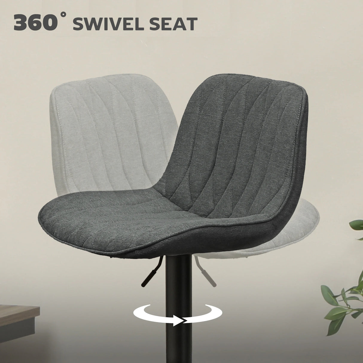 HOMCOM Set of Two Linen-Look Bar Stools - Charcoal Grey