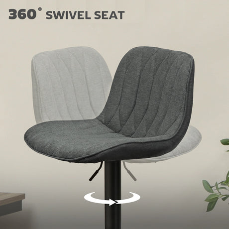 HOMCOM Set of Two Linen-Look Bar Stools - Charcoal Grey