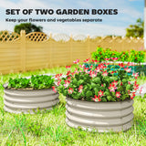 Outsunny Set of 2 Raised Garden Bed, Metal Planter Box with Safety Edging, Easy-to-assemble Stock Tank, Cream White