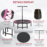 HOMCOM Mini Round Steel Frame Trampoline w/ Adjustable Handle, Pink