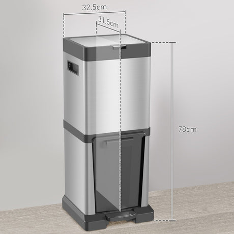 HOMCOM 34L Double Compartment Kitchen Bin, with Soft-Close Lid