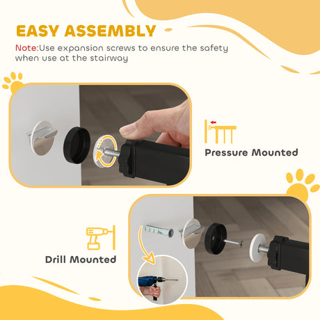 PawHut Metal 74-100cm Adjustable Pet Gate Safety Barrier w/ Auto-Close Door Black